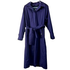 London Fog Trench Coat Womens 10 Purple Vintage Belted Plaid Liner Made in USA